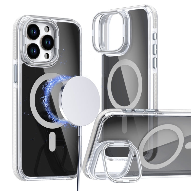 For iPhone 13 Pro Magsafe Dual-Color Transparent Black Lens Holder Phone Case(White) - iPhone 13 Pro Cases by buy2fix | Online Shopping UK | buy2fix