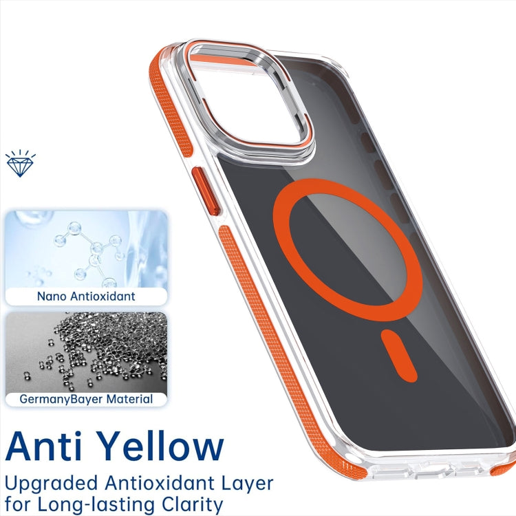 For iPhone 15 Plus Magsafe Dual-Color Transparent Black Lens Holder Phone Case(White) - iPhone 15 Plus Cases by buy2fix | Online Shopping UK | buy2fix