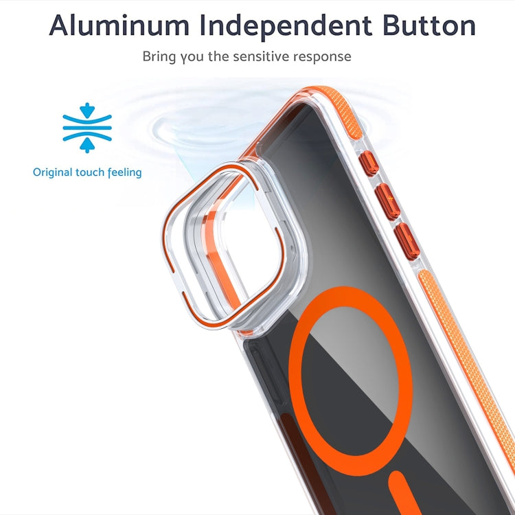 For iPhone 13 / 14 Magsafe Dual-Color Transparent Black Lens Holder Phone Case(Orange) - iPhone 14 Cases by buy2fix | Online Shopping UK | buy2fix