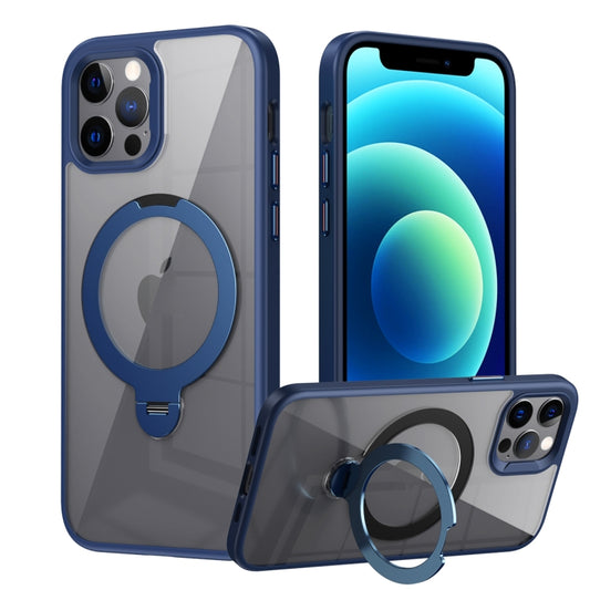 For iPhone 12 Pro Max Transparent MagSafe Magnetic Rotating Ring Holder Phone Case(Blue) - iPhone 12 Pro Max Cases by buy2fix | Online Shopping UK | buy2fix