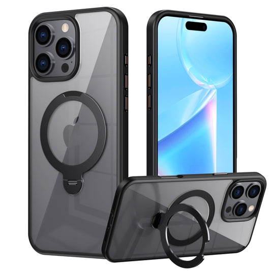 For iPhone 16 Pro Max Transparent MagSafe Magnetic Rotating Ring Holder Phone Case(Black) - iPhone 16 Pro Max Cases by buy2fix | Online Shopping UK | buy2fix