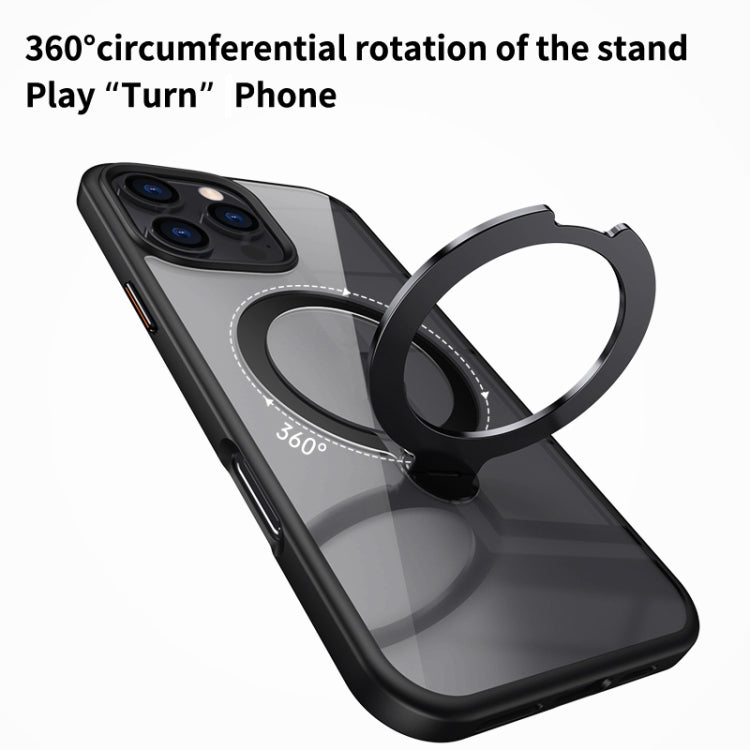 For iPhone 15 Pro Max Transparent MagSafe Magnetic Rotating Ring Holder Phone Case(Grey) - iPhone 15 Pro Max Cases by buy2fix | Online Shopping UK | buy2fix