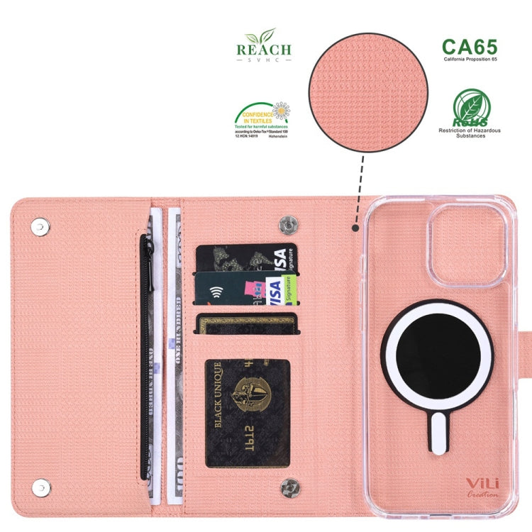 For iPhone 14 Plus ViLi GHB-C Series RFID MagSafe Magnetic Flip Leather Phone Case(Pink) - iPhone 14 Plus Cases by ViLi | Online Shopping UK | buy2fix