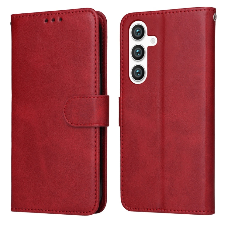 For Samsung Galaxy S25 5G Classic Calf Texture Flip Leather Phone Case(Red) - Galaxy S25 5G Cases by buy2fix | Online Shopping UK | buy2fix