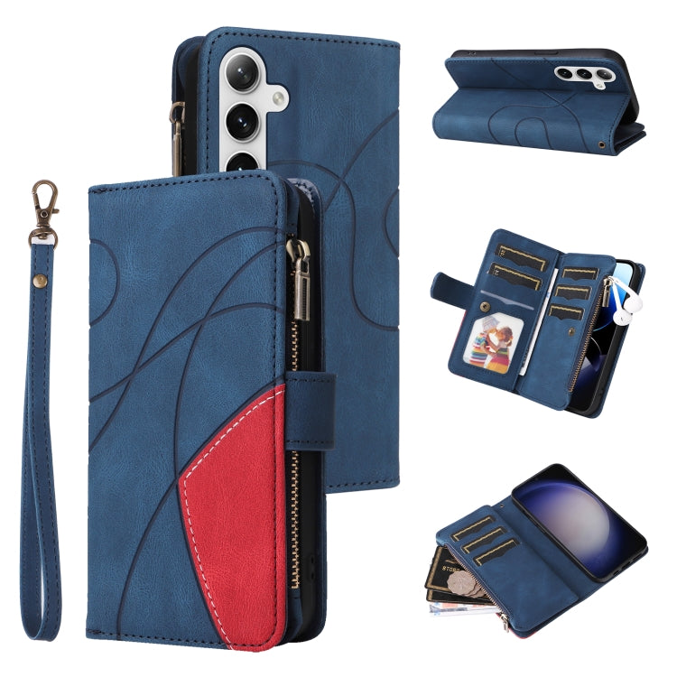 For Samsung Galaxy S25 / S24 5G Dual-color 9 Card Slots Zipper Wallet Leather Phone Case(Blue) - Galaxy S25 5G Cases by buy2fix | Online Shopping UK | buy2fix