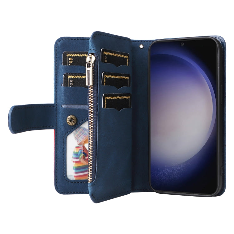 For Samsung Galaxy S25 / S24 5G Dual-color 9 Card Slots Zipper Wallet Leather Phone Case(Blue) - Galaxy S25 5G Cases by buy2fix | Online Shopping UK | buy2fix