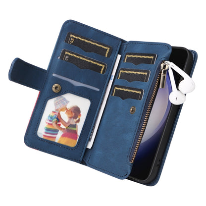 For Samsung Galaxy S25 / S24 5G Dual-color 9 Card Slots Zipper Wallet Leather Phone Case(Blue) - Galaxy S25 5G Cases by buy2fix | Online Shopping UK | buy2fix