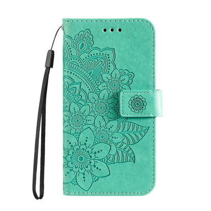 For Redmi K70 Ultra Seven-petal Flowers Embossing Leather Phone Case(Green) - Xiaomi Cases by buy2fix | Online Shopping UK | buy2fix