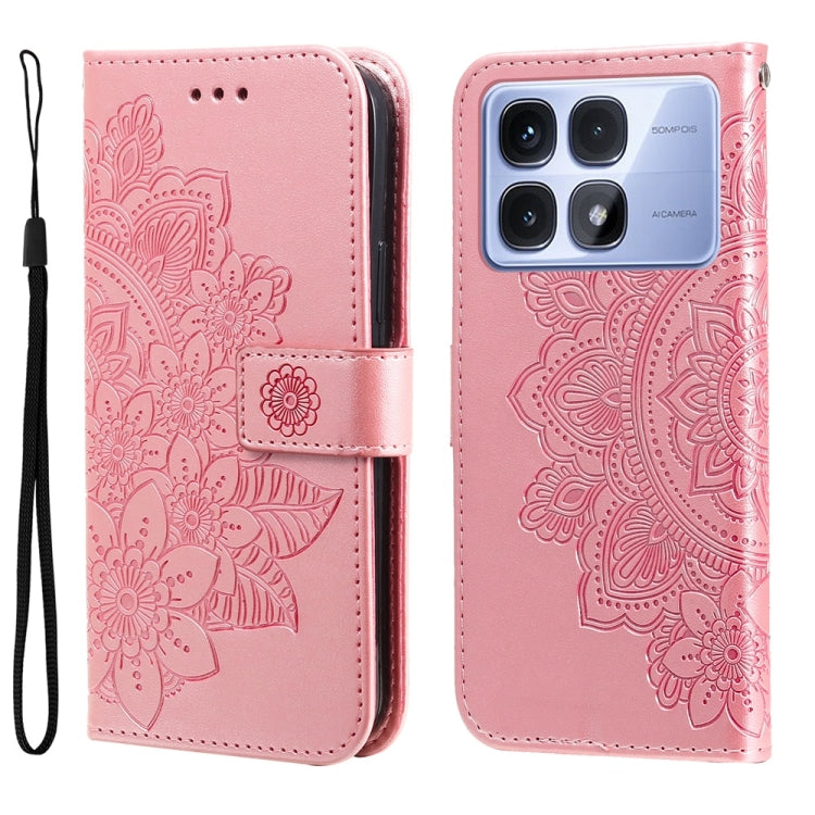 For Redmi K70 Ultra Seven-petal Flowers Embossing Leather Phone Case(Rose Gold) - Xiaomi Cases by buy2fix | Online Shopping UK | buy2fix