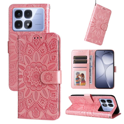 For Redmi K70 Ultra Embossed Sunflower Leather Phone Case(Rose Gold) - Xiaomi Cases by buy2fix | Online Shopping UK | buy2fix