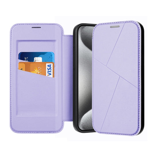 For iPhone 15 Pro Magnetic Armor Series RFID Card Slots Leather Phone Case(Purple) - iPhone 15 Pro Cases by buy2fix | Online Shopping UK | buy2fix