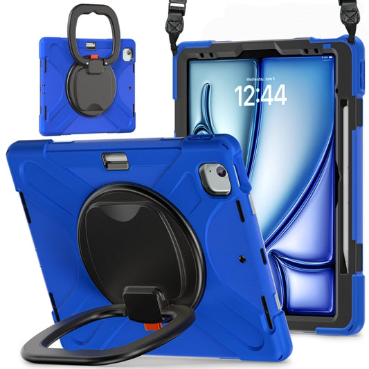 For iPad Air 13 2024 Silicone Hybrid PC Tablet Case with Holder & Shoulder Strap(Blue) - iPad Air 13 2024 Cases by buy2fix | Online Shopping UK | buy2fix