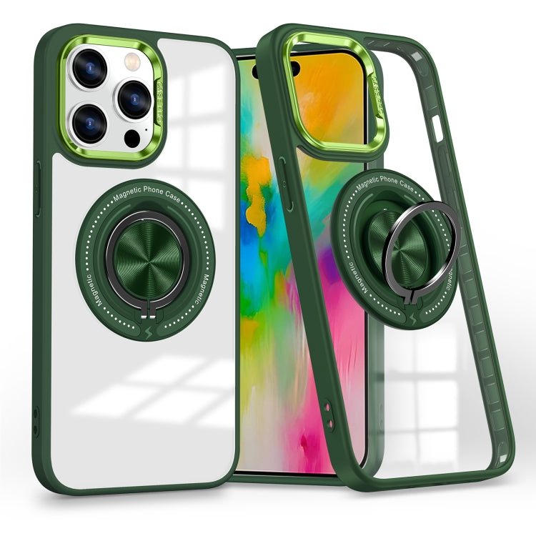 For iPhone 16 Pro Magnetic Rotating Ring Holder Phone Case(Dark Green) - iPhone 16 Pro Cases by buy2fix | Online Shopping UK | buy2fix