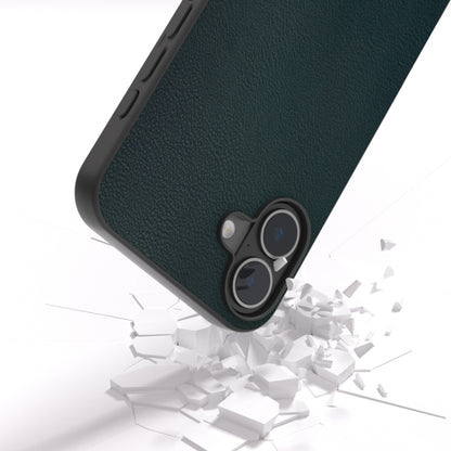 For iPhone 16 PU Leather Black Frame Full Coverage Phone Case(Green) - iPhone 16 Cases by buy2fix | Online Shopping UK | buy2fix