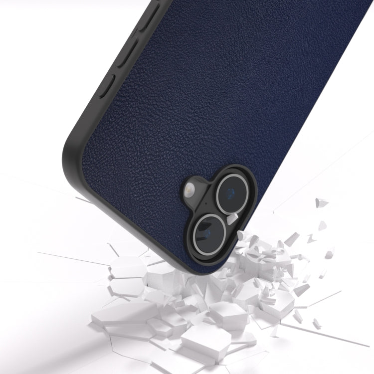 For iPhone 16 Plus PU Leather Black Frame Full Coverage Phone Case(Dark Blue) - iPhone 16 Plus Cases by buy2fix | Online Shopping UK | buy2fix