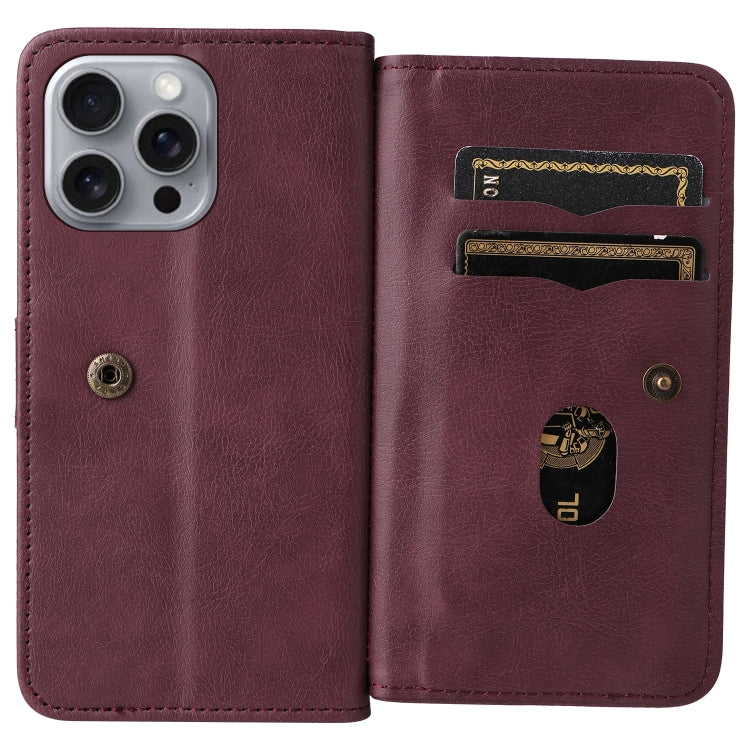 For iPhone 16 Pro Max Multi-Function Wallet 10 Card Slots Leather Phone Case(Claret) - iPhone 16 Pro Max Cases by buy2fix | Online Shopping UK | buy2fix