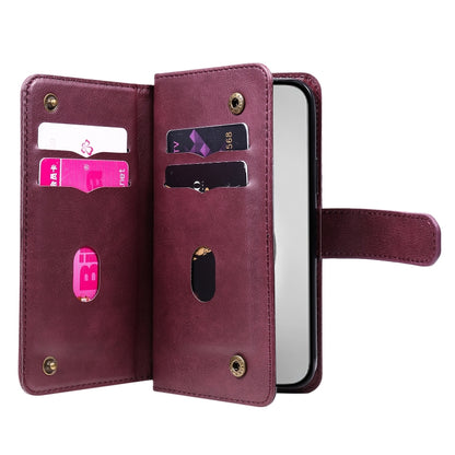 For iPhone 16 Pro Max Multi-Function Wallet 10 Card Slots Leather Phone Case(Claret) - iPhone 16 Pro Max Cases by buy2fix | Online Shopping UK | buy2fix