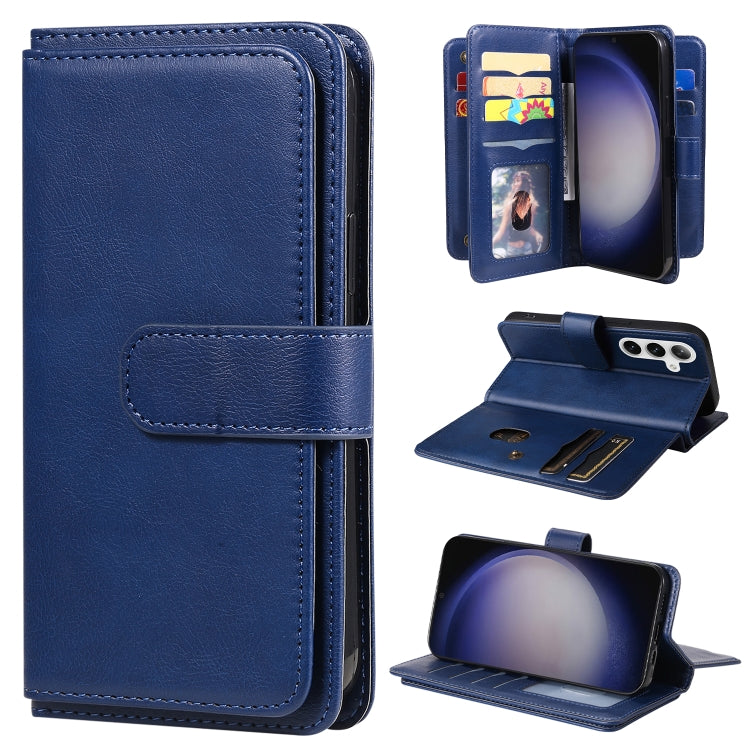 For Samsung Galaxy S25 / S24 5G Multi-Function Wallet 10 Card Slots Leather Phone Case(Dark Blue) - Galaxy S25 5G Cases by buy2fix | Online Shopping UK | buy2fix