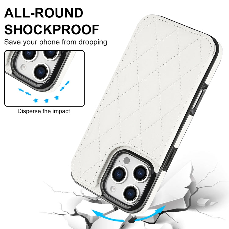 For iPhone 16 Pro Max Double Buckle Rhombic PU Leather Phone Case(White) - iPhone 16 Pro Max Cases by buy2fix | Online Shopping UK | buy2fix