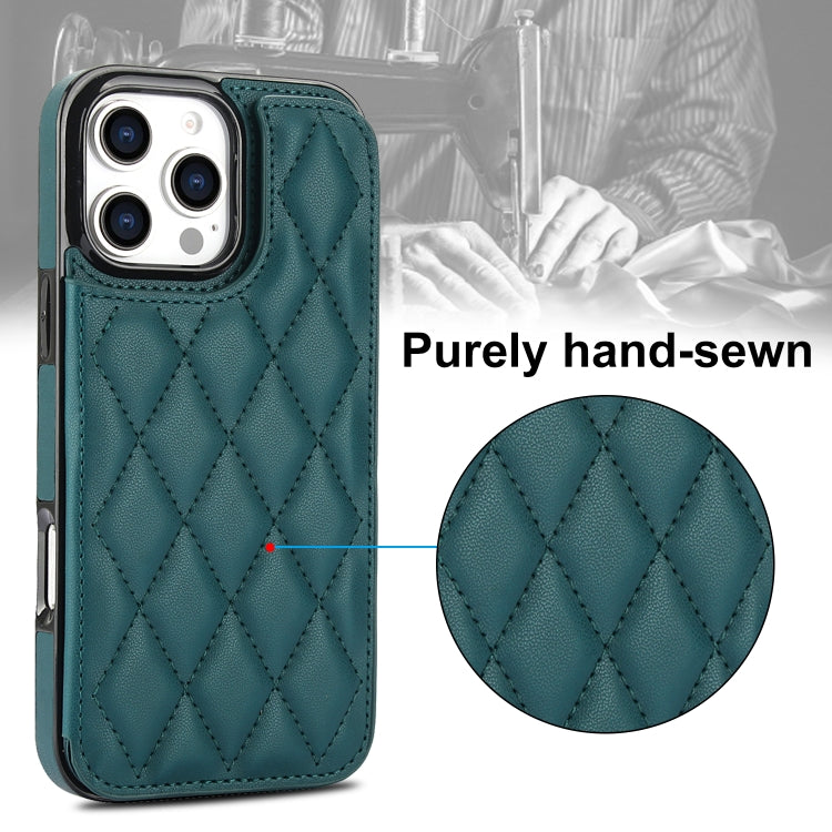 For iPhone 16 Pro Max Double Buckle Rhombic PU Leather Phone Case(Green) - iPhone 16 Pro Max Cases by buy2fix | Online Shopping UK | buy2fix