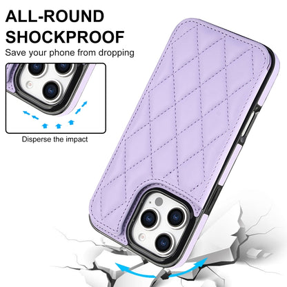 For iPhone 16 Pro Max Double Buckle Rhombic PU Leather Phone Case(Purple) - iPhone 16 Pro Max Cases by buy2fix | Online Shopping UK | buy2fix