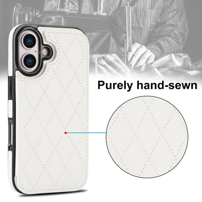 For iPhone 16 Plus Double Buckle Rhombic PU Leather Phone Case(White) - iPhone 16 Plus Cases by buy2fix | Online Shopping UK | buy2fix