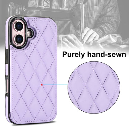 For iPhone 16 Plus Double Buckle Rhombic PU Leather Phone Case(Purple) - iPhone 16 Plus Cases by buy2fix | Online Shopping UK | buy2fix