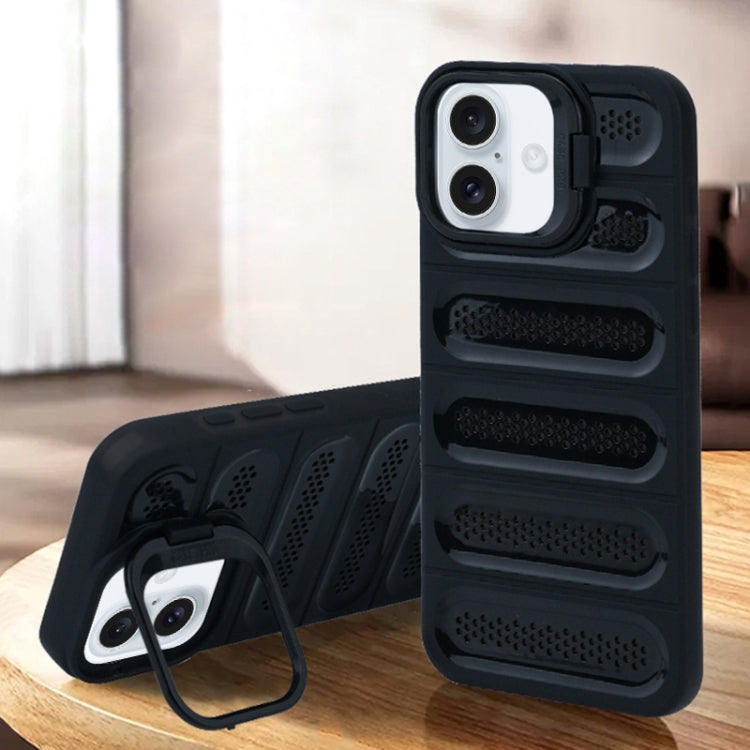 For iPhone 16 Invisible Holder Cooling Phone Case(Transparent Black) - iPhone 16 Cases by buy2fix | Online Shopping UK | buy2fix