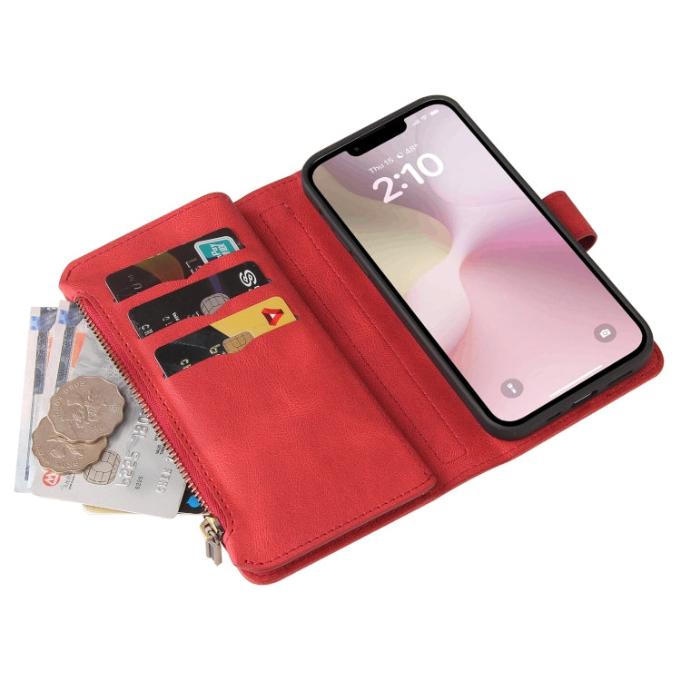 For iPhone SE 2024 Skin Feel Multi Card Slots Zipper Wallet Leather Phone Case(Red) - More iPhone Cases by buy2fix | Online Shopping UK | buy2fix