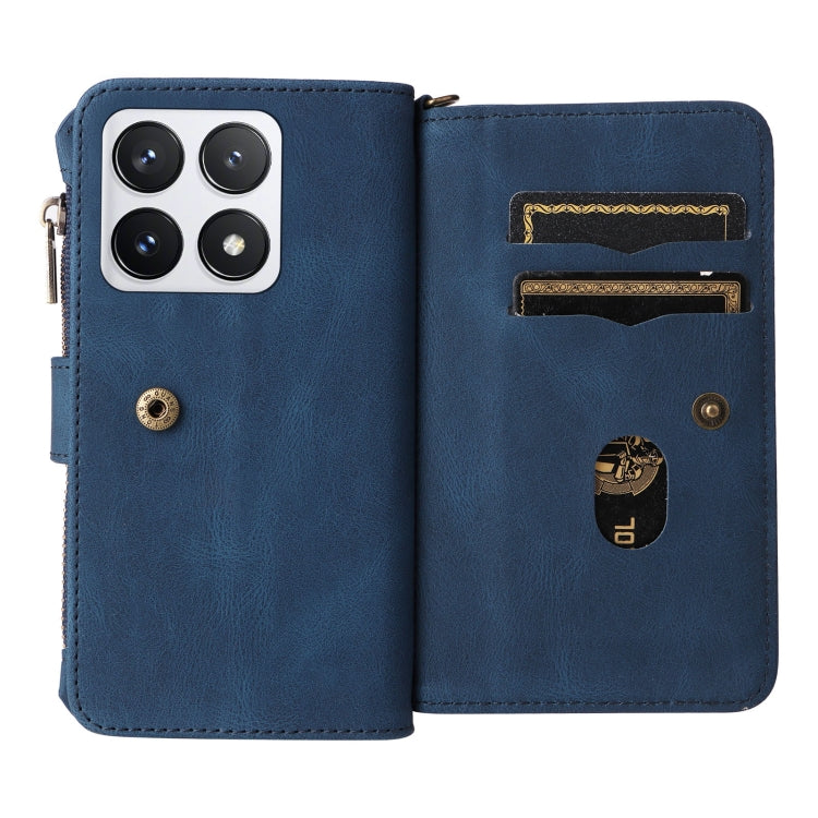 For Xiaomi 14T Pro Skin Feel Multi Card Slots Zipper Wallet Leather Phone Case(Blue) - 14T Pro Cases by buy2fix | Online Shopping UK | buy2fix