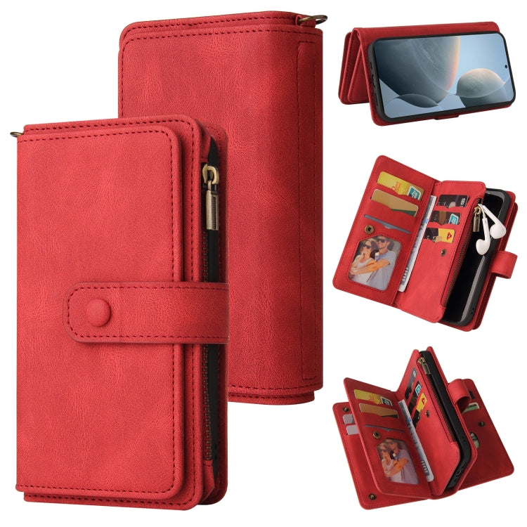 For Redmi K70 Skin Feel Multi Card Slots Zipper Wallet Leather Phone Case(Red) - K70 Cases by buy2fix | Online Shopping UK | buy2fix