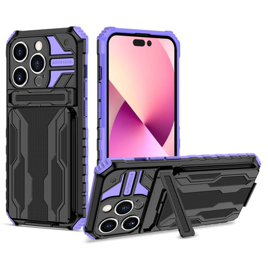 For iPhone 15 Pro Kickstand Armor Card Wallet Phone Case(Purple) - iPhone 15 Pro Cases by buy2fix | Online Shopping UK | buy2fix