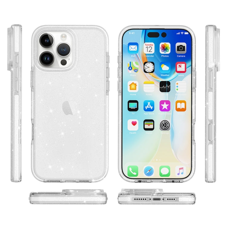 For iPhone 16 Pro Dual Color Clear Glitter TPU + TPE Full Coverage Phone Case(Glitter White) - iPhone 16 Pro Cases by buy2fix | Online Shopping UK | buy2fix