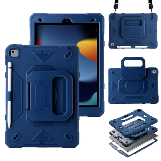 For iPad 10.2 2021 / 2020 / 2019 Legend Grip Holder Silicone Hybrid PC Tablet Case with Strap(Navy Blue) - iPad 10.2 Cases by buy2fix | Online Shopping UK | buy2fix