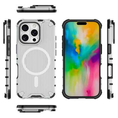 For iPhone 16 Pro Grating Airbag Shockproof MagSafe Frosted Phone Case(Transparent) - iPhone 16 Pro Cases by buy2fix | Online Shopping UK | buy2fix