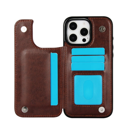 For iPhone 16 Pro Max Double Buckle Butterfly Embossing PU Phone Case(Brown) - iPhone 16 Pro Max Cases by buy2fix | Online Shopping UK | buy2fix