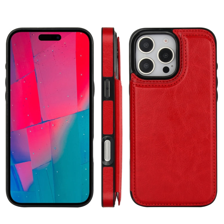 For iPhone 16 Pro Double Buckle Crazy Horse Texture PU Phone Case(Red) - iPhone 16 Pro Cases by buy2fix | Online Shopping UK | buy2fix