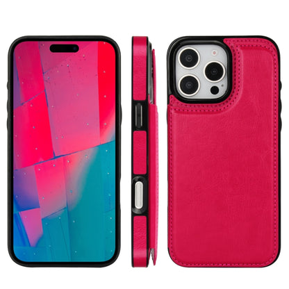 For iPhone 16 Pro Double Buckle Crazy Horse Texture PU Phone Case(Rose Red) - iPhone 16 Pro Cases by buy2fix | Online Shopping UK | buy2fix