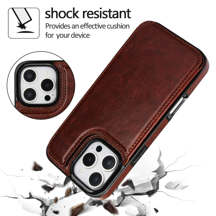 For iPhone 16 Pro Double Buckle Crazy Horse Texture PU Phone Case(Brown) - iPhone 16 Pro Cases by buy2fix | Online Shopping UK | buy2fix