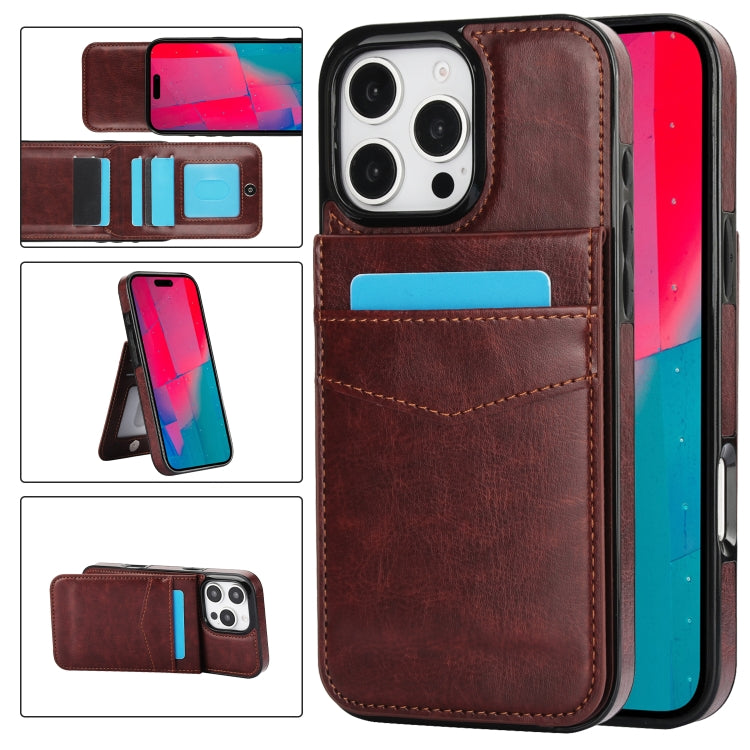 For iPhone 16 Pro Max Solid Color Card Slots Bracket PU Phone Case(Brown) - iPhone 16 Pro Max Cases by buy2fix | Online Shopping UK | buy2fix