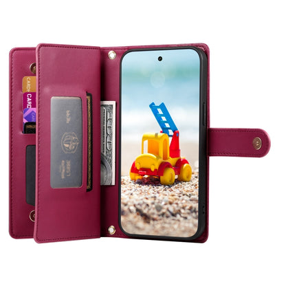 For Google Pixel 9 Pro XL Nine Card-slot Zipper Wallet Bag Leather Phone Case(Red) - Google Cases by buy2fix | Online Shopping UK | buy2fix