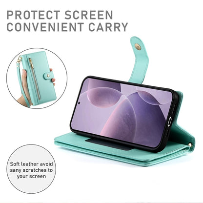 For Redmi K70 Nine Card-slot Zipper Wallet Bag Leather Phone Case(Mint Green) - K70 Cases by buy2fix | Online Shopping UK | buy2fix