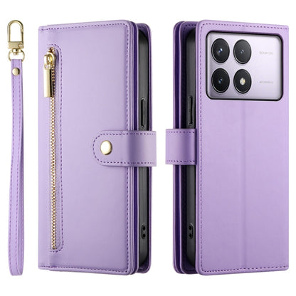 For Redmi K70 Nine Card-slot Zipper Wallet Bag Leather Phone Case(Purple) - K70 Cases by buy2fix | Online Shopping UK | buy2fix