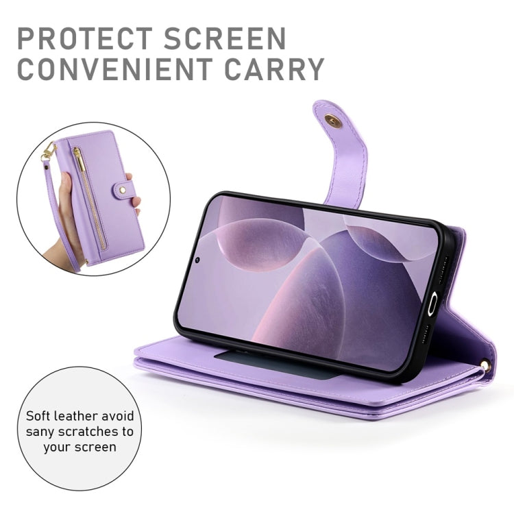 For Redmi K70 Nine Card-slot Zipper Wallet Bag Leather Phone Case(Purple) - K70 Cases by buy2fix | Online Shopping UK | buy2fix