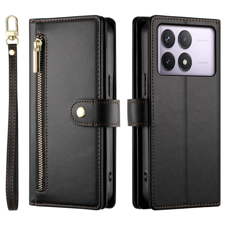 For Redmi K70 Nine Card-slot Zipper Wallet Bag Leather Phone Case(Black) - K70 Cases by buy2fix | Online Shopping UK | buy2fix