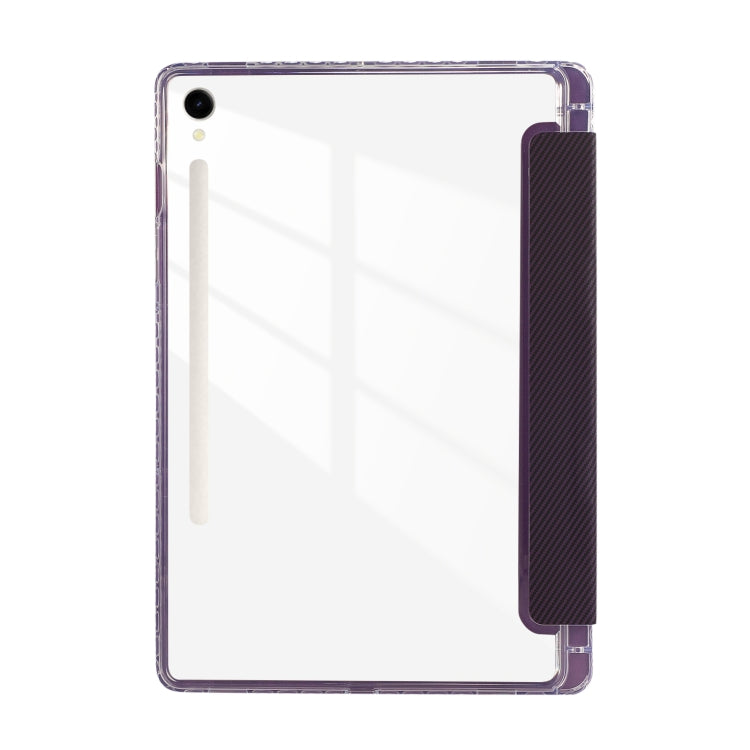 For Samsung Galaxy Tab S9 / S9 FE Carbon Fiber Clear Acrylic 3-Fold Leather Tablet Case(Purple) - Galaxy Tab S9 Cases by buy2fix | Online Shopping UK | buy2fix