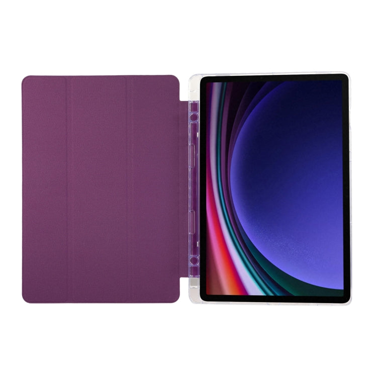 For Samsung Galaxy Tab S9 / S9 FE Carbon Fiber Clear Acrylic 3-Fold Leather Tablet Case(Purple) - Galaxy Tab S9 Cases by buy2fix | Online Shopping UK | buy2fix