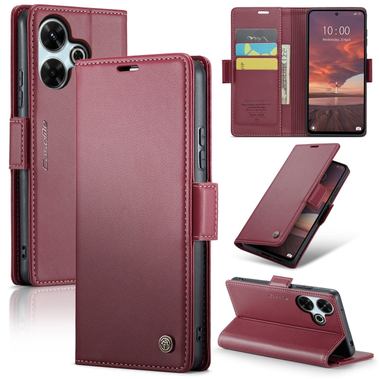 For Redmi 13 CaseMe 023 Butterfly Buckle Litchi Texture RFID Anti-theft Leather Phone Case(Wine Red) - Redmi 13 Cases by CaseMe | Online Shopping UK | buy2fix