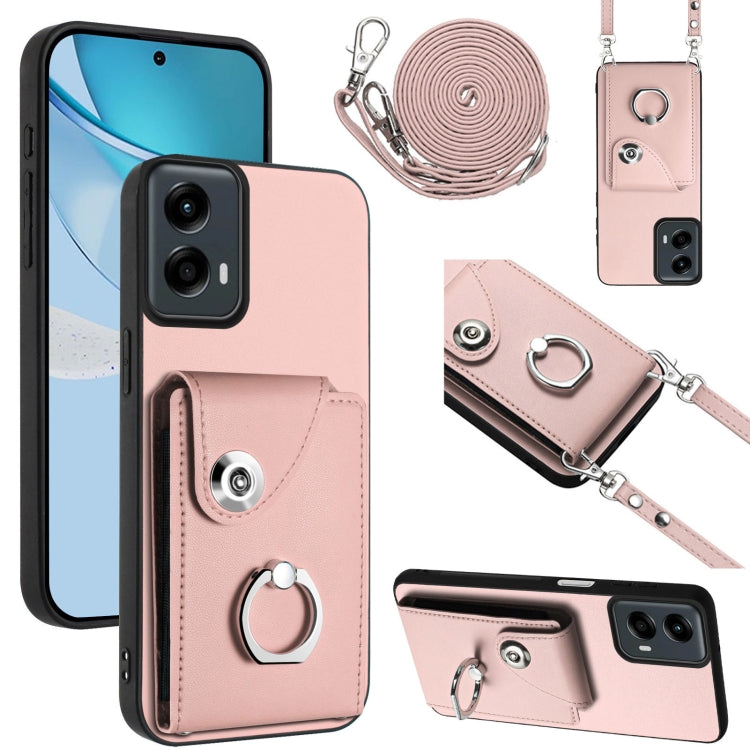 For Motorola Moto G 5G 2024 Organ Card Bag Ring Holder Phone Case with Long Lanyard(Pink) - Motorola Cases by buy2fix | Online Shopping UK | buy2fix