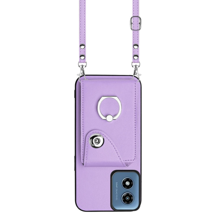 For Motorola Moto G Play 2024 5G Organ Card Bag Ring Holder Phone Case with Long Lanyard(Purple) - Motorola Cases by buy2fix | Online Shopping UK | buy2fix